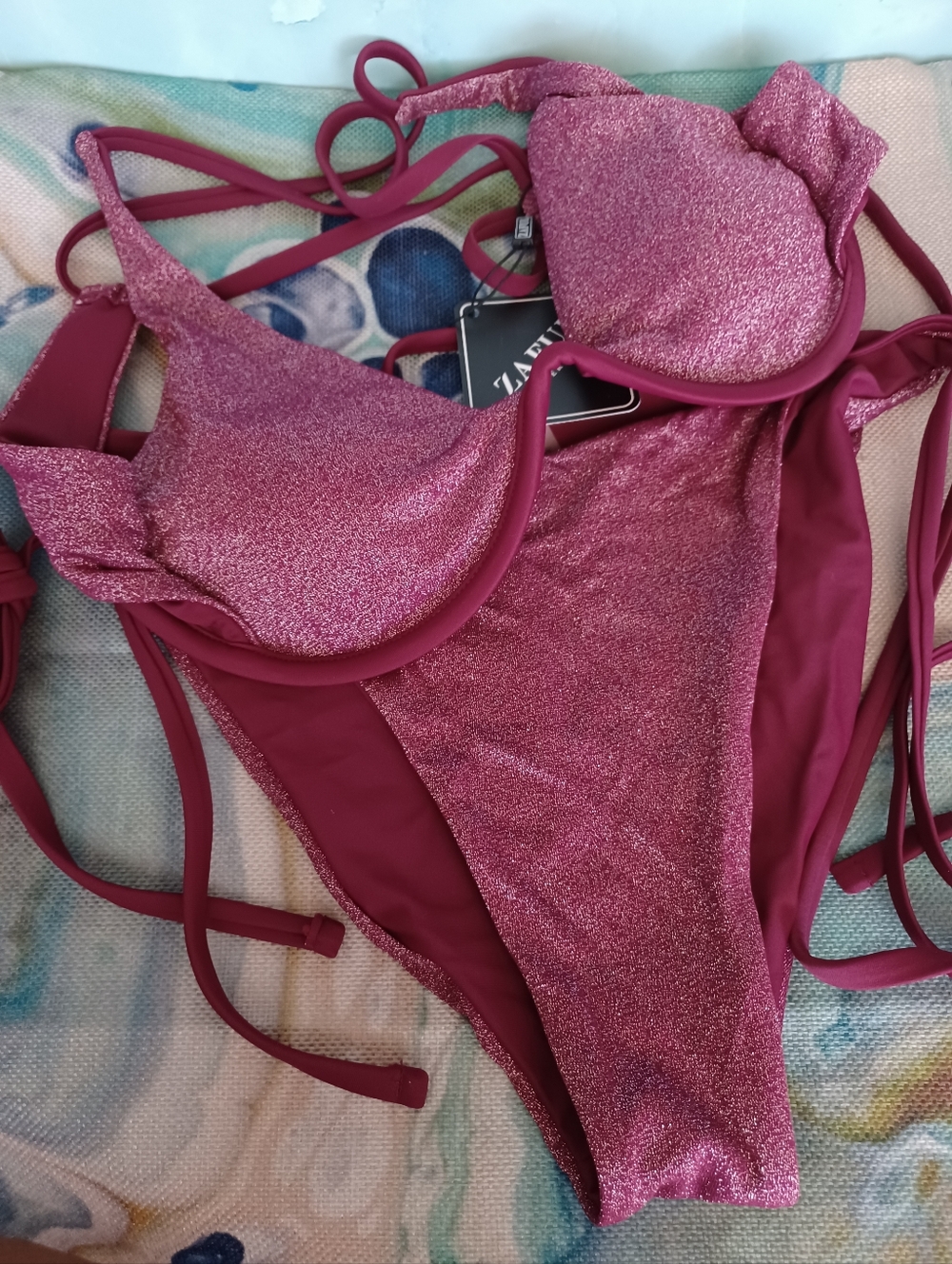Zara Shimmer Pink Underwire Bikini Set L